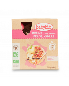 Biologische Vruchtenmoes met Appel, Aardbei en Vanille - 4 x 90 g