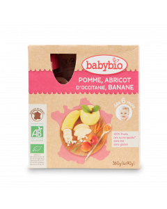 Biologische Vruchtenmoes Appel, Abrikoos en Banaan - 4 x 90 g