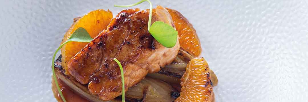 Ris de veau caramélisé, oranges et chicons